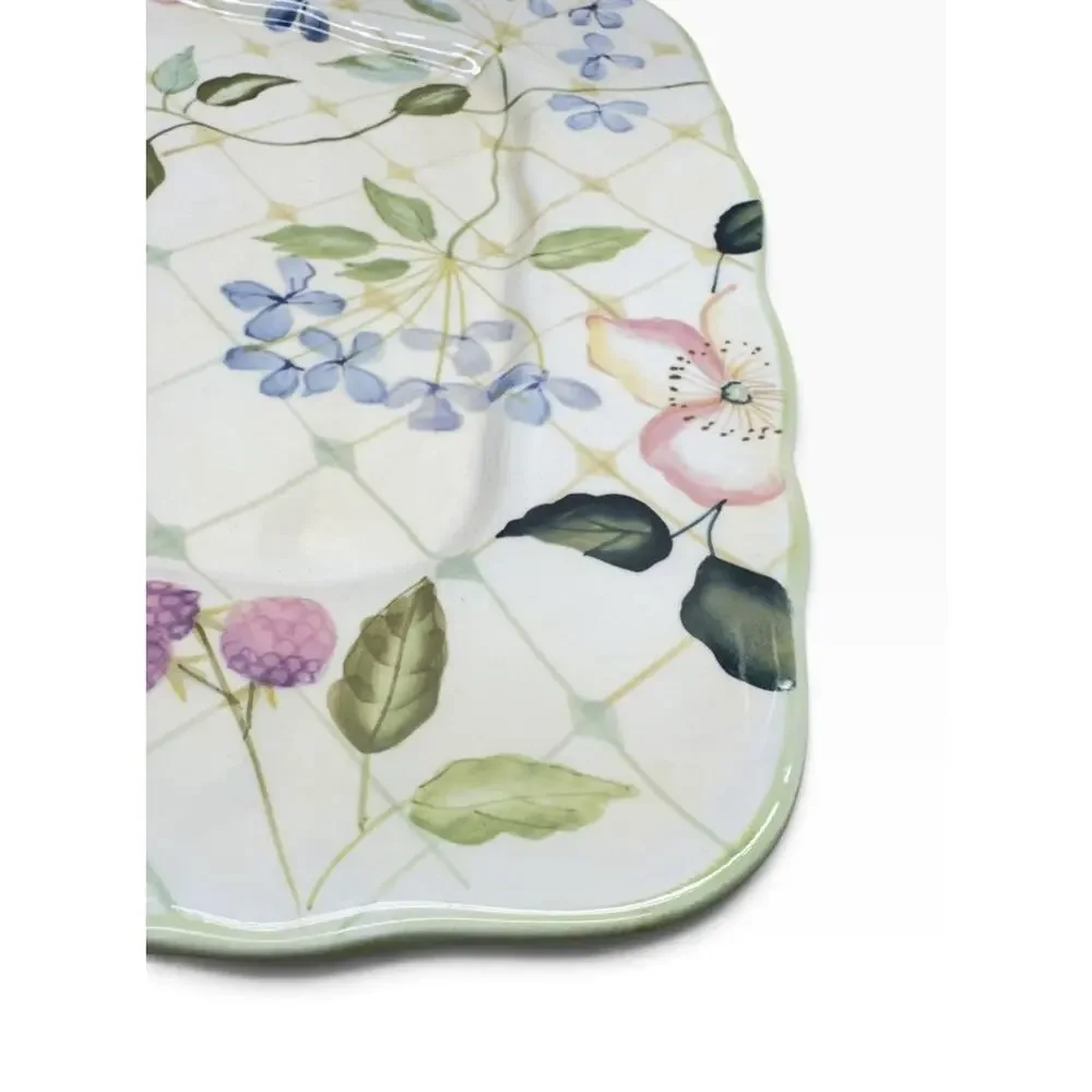 Tracy Porter Evelyn Collection 11.75 in Garden Motif Ceramic Square Plate